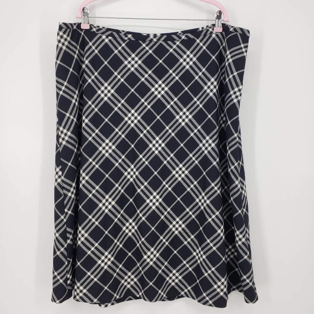 Talbots A Line Wool Blend Plaid Midi Skirt 22WP Woman's PETITE 22P Black Cream